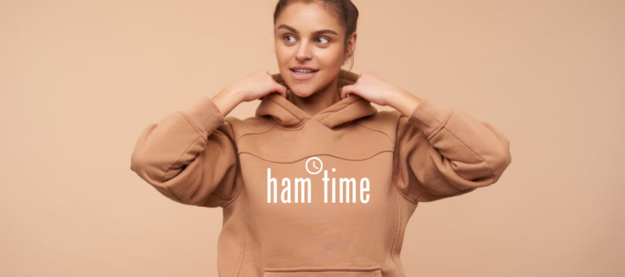 Ham TIme Light Brown Hoodie now available in the swag shop.